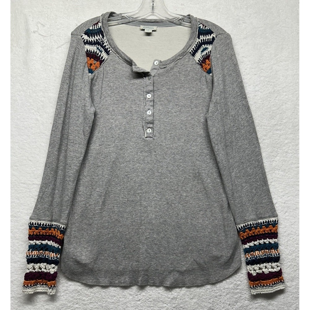 Sundance Womens Size S Gray Long Crochet Sleeve Vintage Vibes Top (J11)